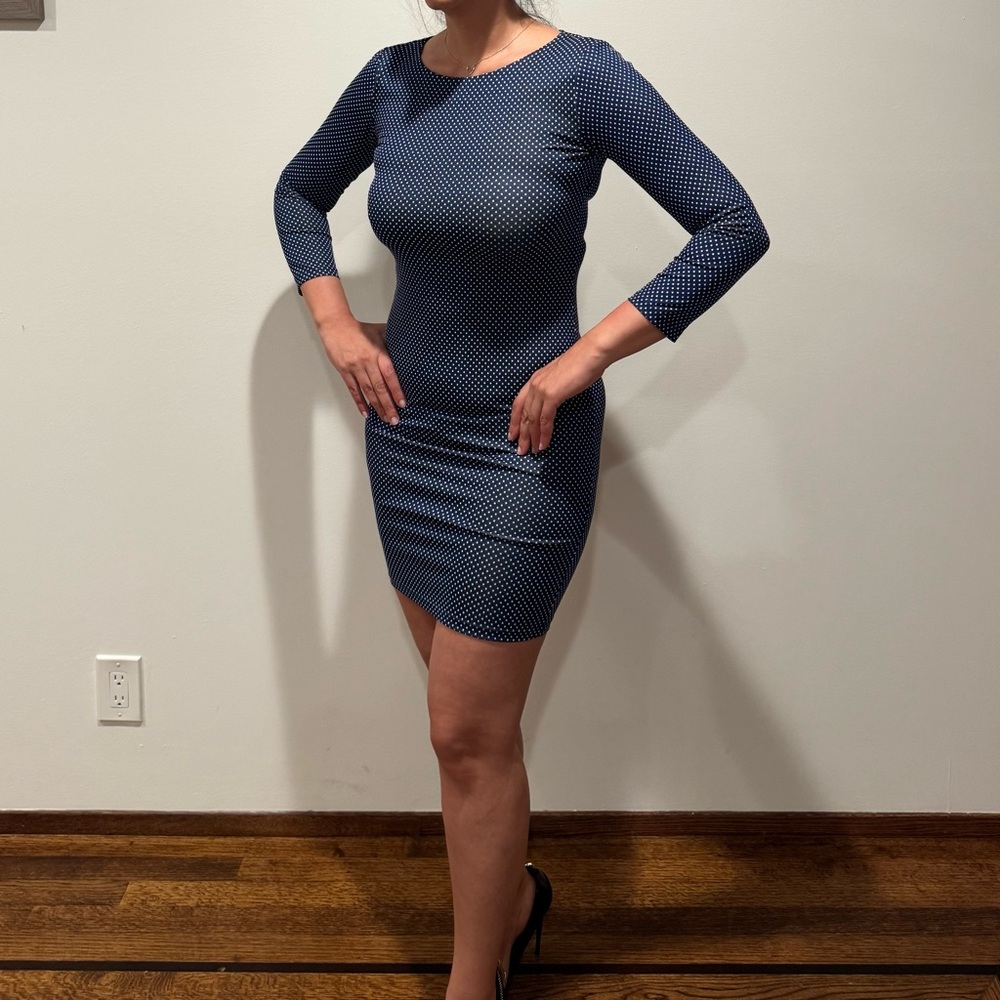 Alice + Olivia Blue Long Sleeve Bateau Bodycon Dress